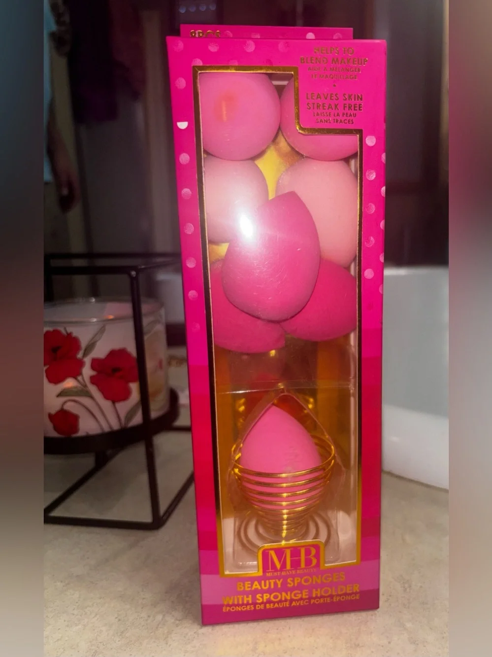 Pink Blending Sponge Set with Gold Holder